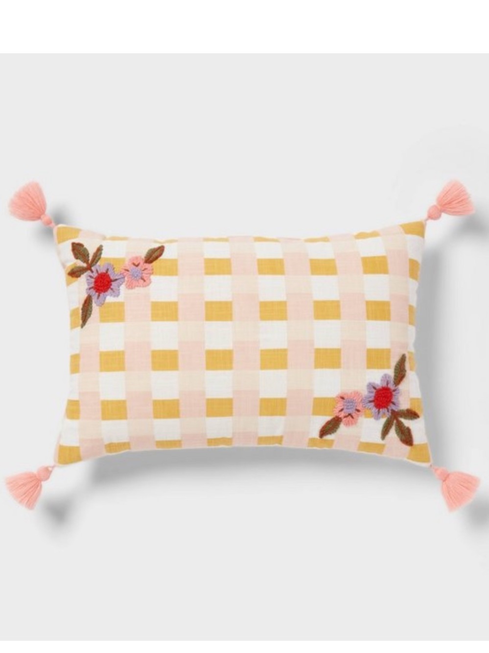 PILLOWFORT NWT Checkered with Flower Embroidery Kids' Decorative
Pillow